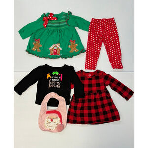 Lot of 5 Baby Girl Items 12 months Christmas Halloween Bib Bundle Mixed Brands